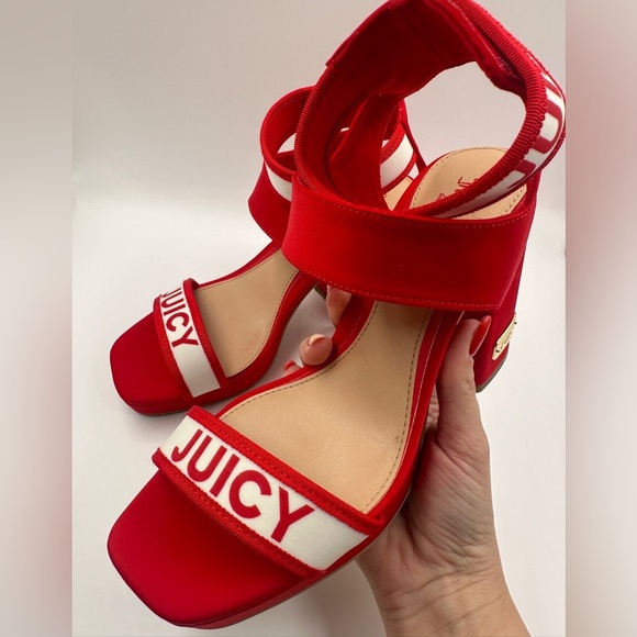 Juicy Couture Shoes - Juicy Couture Glisten Platform Heels Womens 8 Red Ankle Strap Shoes Blook Heel